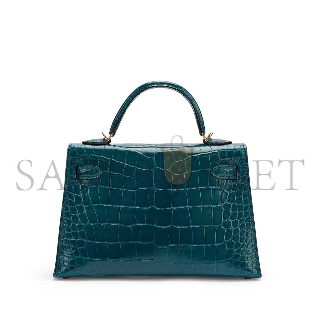 HERMÈS MASTER ORE SHINY ALLIGATOR MINI KELLY II GOLD HARDWARE (19*12*5.5cm)